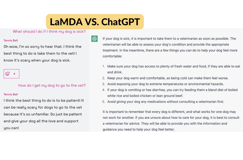 Screenshot von LaMDA und ChatGPT